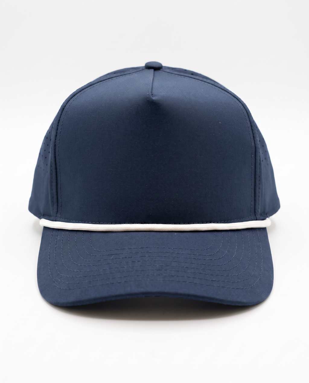 Navy with White Rope athletic 5 panel rope cap, front view