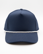 Navy with White Rope athletic 5 panel rope cap, front view