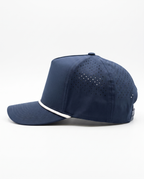 Navy with White Rope athletic 5 panel rope cap, left view