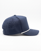 Navy with White Rope athletic 5 panel rope cap, right view