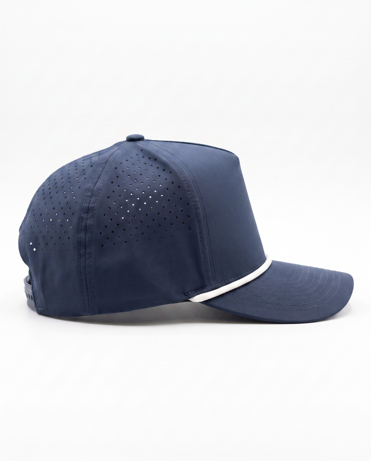 Navy with White Rope athletic 5 panel rope cap, right view