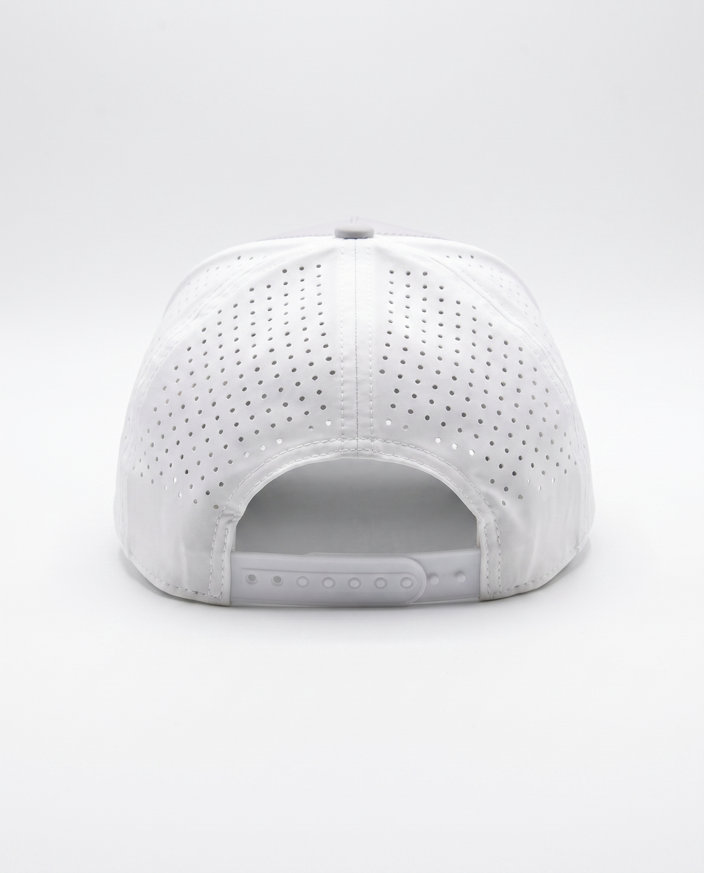 White with Gray Bill and White Rope athletic 5 panel rope cap, back view