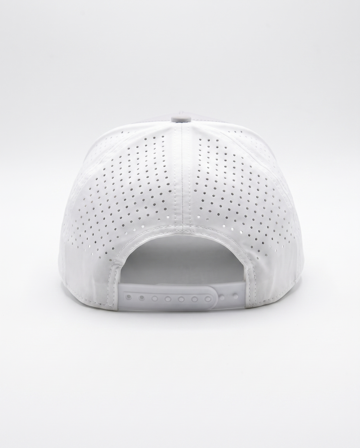 White with Gray Bill and White Rope athletic 5 panel rope cap, back view