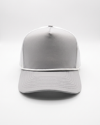 White with Gray Bill and White Rope athletic 5 panel rope cap, front view