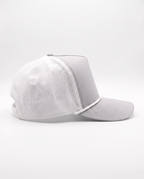 White with Gray Bill and White Rope athletic 5 panel rope cap, right view
