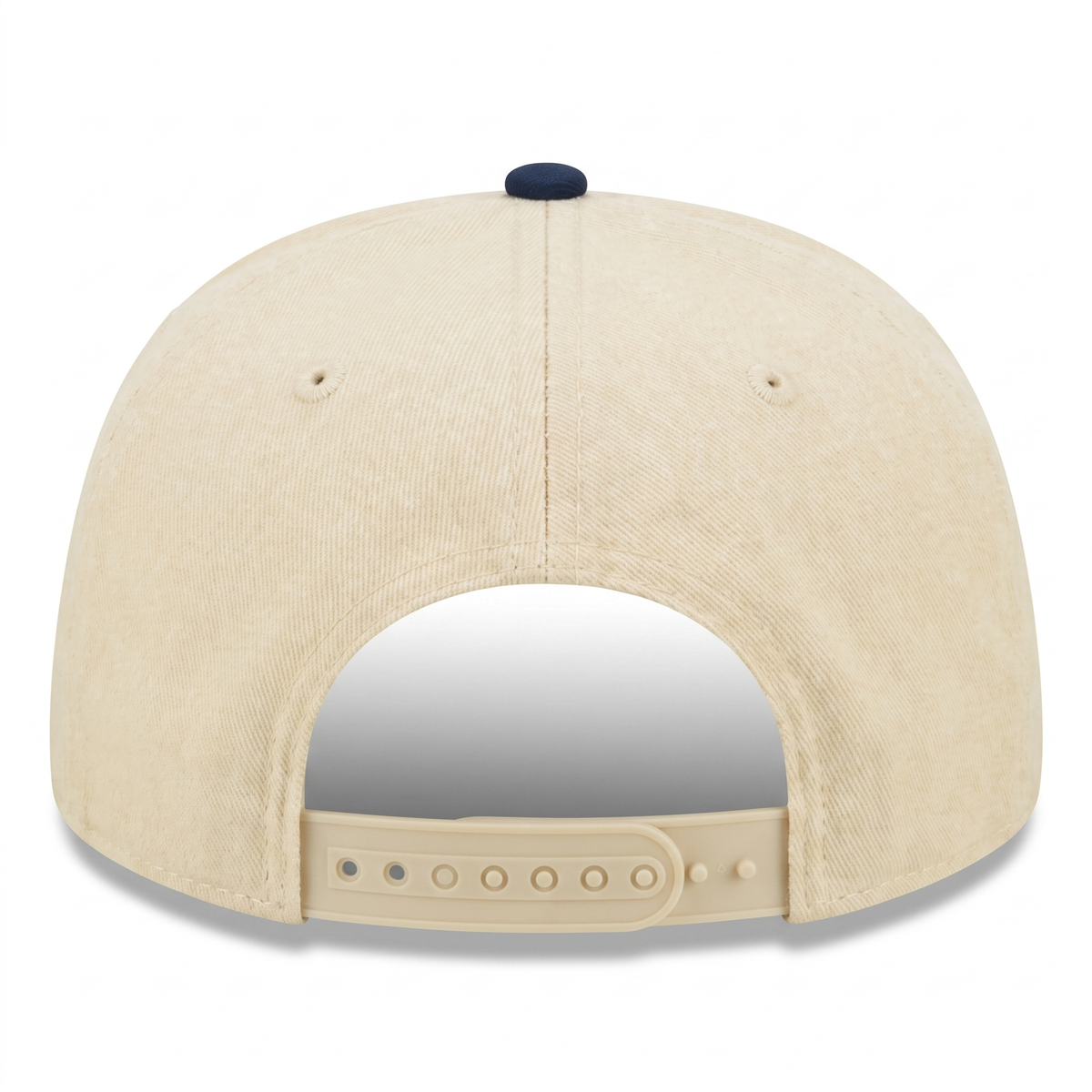 Cotton Canvas Hat specialty printed bill, Blue Toile, back view, khaki canvas crown with khaki snapback strap
