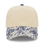 Cotton Canvas Hat specialty printed bill, Blue Toile, front view, khaki canvas crown with khaki snapback strap
