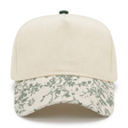 Cotton Canvas Hat specialty printed bill, Green Toile, front view, khaki canvas crown with khaki snapback strap