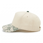 Cotton Canvas Hat specialty printed bill, Green Toile, left side view, khaki canvas crown with khaki snapback strap