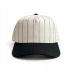 Cotton Canvas Hat specialty print, Black Pinstripe, front view, cream canvas snapback strap
