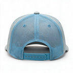Cotton Canvas Hat specialty print, Blue Mesh, back view, light blue mesh rear panels and blue snapback strap