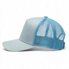 Cotton Canvas Hat specialty print, Blue Mesh, left side view, light blue mesh rear panels and blue snapback strap