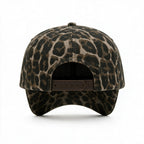 Cotton Canvas Hat specialty print, Cheetah All Over, back view, dark brown snapback strap