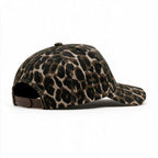 Cotton Canvas Hat specialty print, Cheetah All Over, right side view, plain dark brown plastic snapback strap