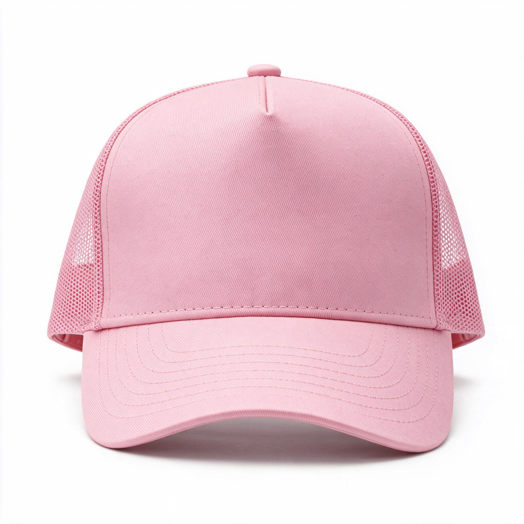 Cotton Canvas Hat specialty print, Pink Mesh, front view, pink mesh rear panels and pink snapback strap