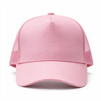 Cotton Canvas Hat specialty print, Pink Mesh, front view, pink mesh rear panels and pink snapback strap