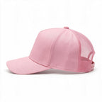 Cotton Canvas Hat specialty print, Pink Mesh, left side view, pink mesh rear panels and pink snapback strap